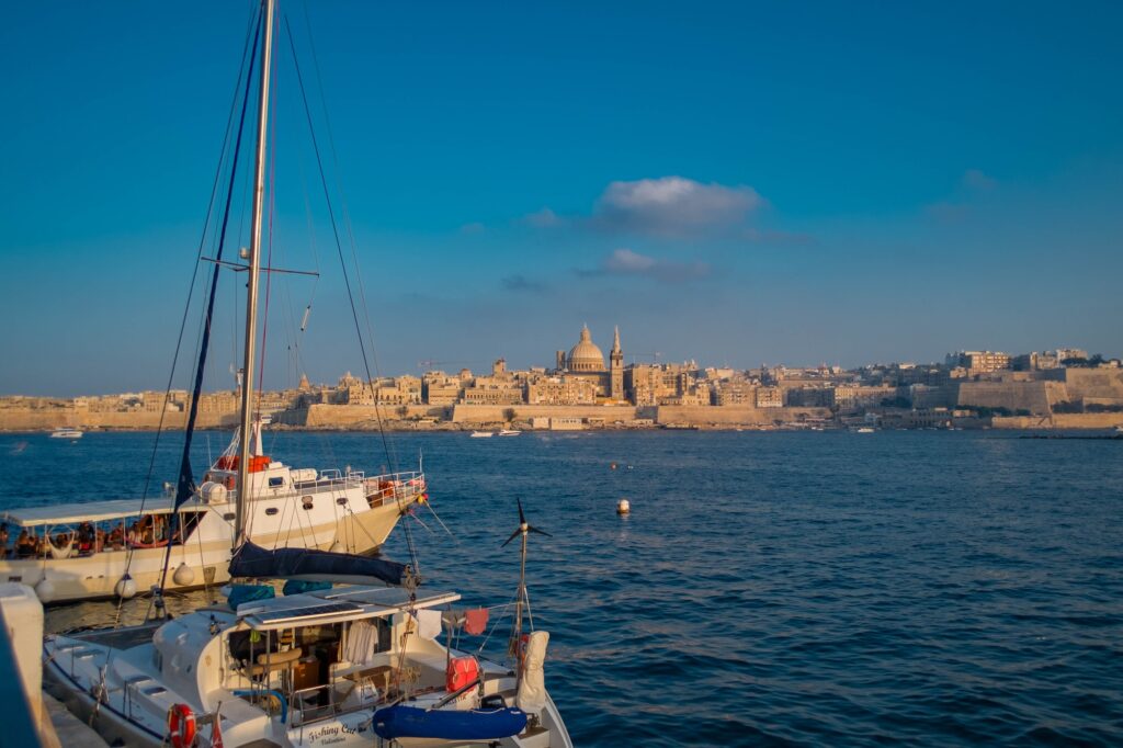 View from the sea to the coast of Valletta, Malta